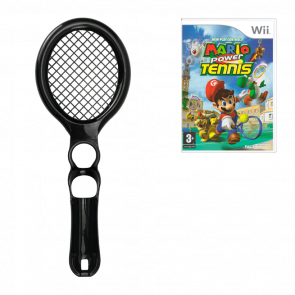 Набор Насадка RMC Wii Tennis Racket Black Б/У  + Игра Nintendo Mario Power Tennis Английская Версия