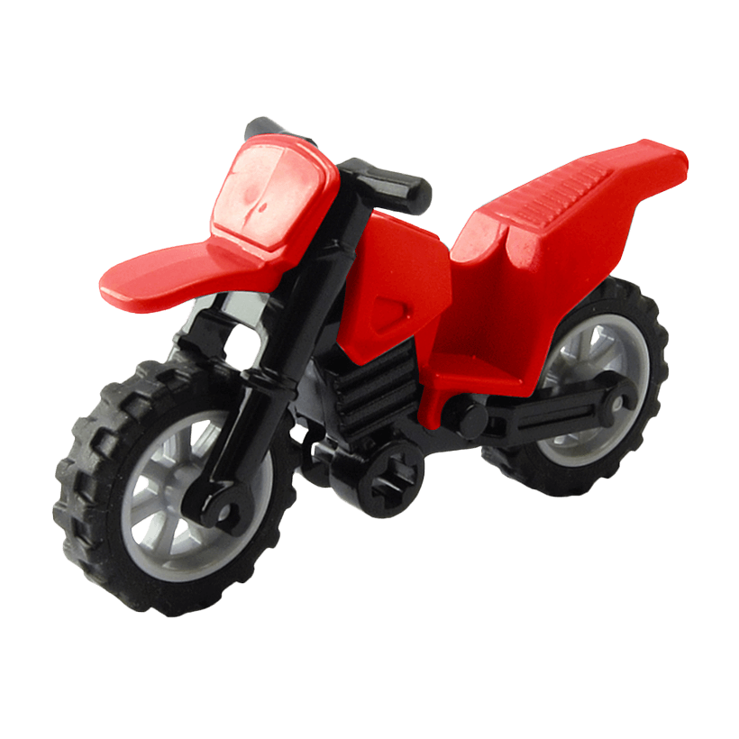 Транспорт Lego Мотоцикл Dirt Bike Long Fairing Mounts Light Bluish Gray Wheels 50860c11 4520532 6058147 4530673 4242385 Red Б/У - Retromagaz