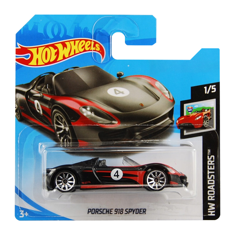 Машинка Базовая Hot Wheels Porsche Porsche 918 Spyder Roadsters 1:64 FYD27 Black - Retromagaz