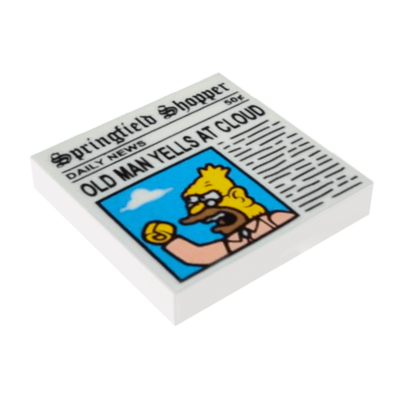 Плитка Lego Декоративна Tile Newspaper Springfield Shopper Old Man Yells At Cloud 2 x 2 3068pb0843 88409pb0843 3068bpb0843 6064445 White Б/У - Retromagaz