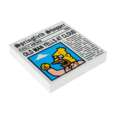Плитка Lego Декоративная Groove Newspaper 'Springfield Shopper' 'OLD MAN YELLS AT CLOUD' 2 x 2 3068bpb0843 88409pb0843 6064445 White Б/У - Retromagaz