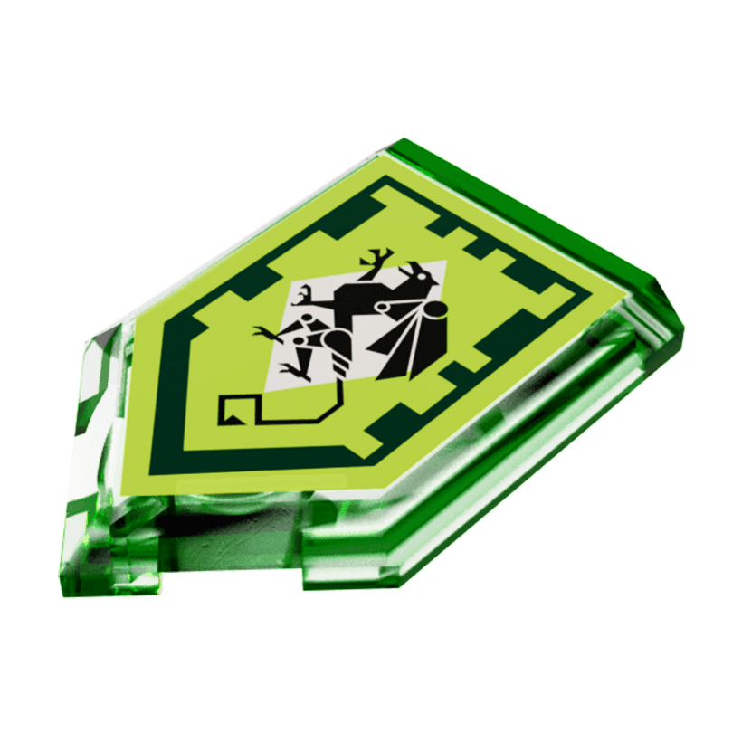 Плитка 4шт Lego Модифікована Декоративна Pentagonal Nexo Power Shield Mechanical Griffin 2 x 3 22385pb101 6171905 Trans-Bright Green Б/У - Retromagaz