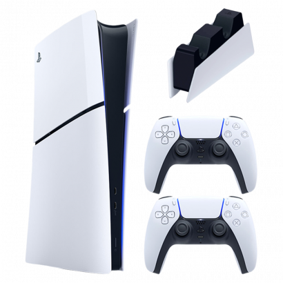 Набор Консоль Sony PlayStation 5 Slim Digital Edition 1TB White Новый  + Геймпад Беспроводной DualSense + Зарядное Устройство Проводной DualSense - Retromagaz