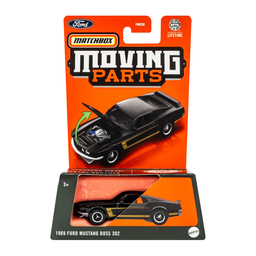 Тематична Машинка Matchbox 1969 Ford Mustang Boss 302 Moving Parts 1:64 FWD28/HVN03 Black - Retromagaz