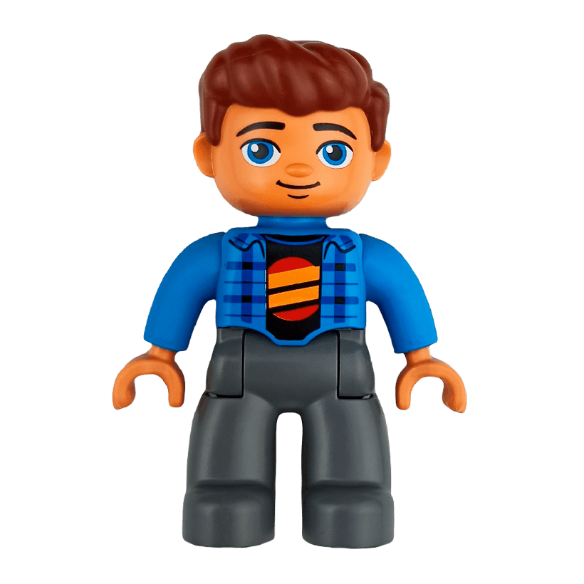 Фигурка Lego Boy Dark Bluish Grey Legs Dark Azure Jacket Duplo 47394pb246 Б/У - Retromagaz