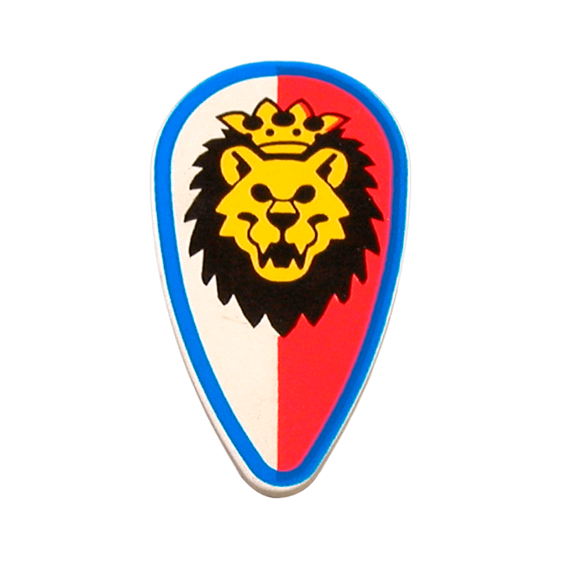 Оружие Lego Щит Ovoid with Lion Head Red and White Background Blue Border Pattern 2586p4d White Б/У - Retromagaz