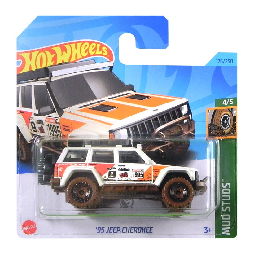 Машинка Базовая Hot Wheels '95 Jeep Cherokee Treasure Hunts Mud Studs 1:64 HKL02 White - Retromagaz