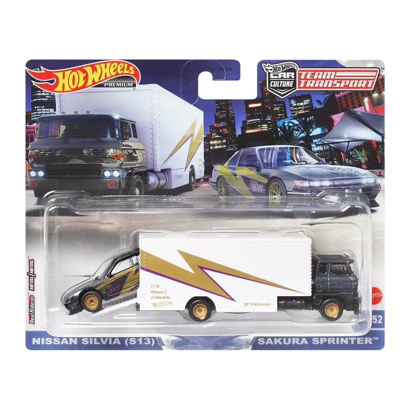Машинка Premium 2шт Hot Wheels Nissan Silvia (S13) та Транспортер Sakura Sprinter Team Transport 1:64 FLF56/HKF41 Grey - Retromagaz