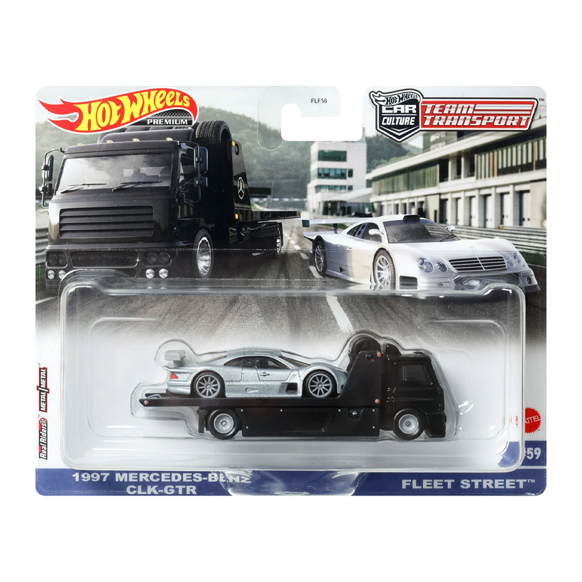 Машинка Premium 2шт Hot Wheels 1997 Mercedes-Benz CLK-GTR та Транспортер Fleet Street Team Transport 1:64 FLF56/HKF46 Silver - Retromagaz
