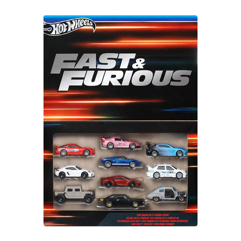 Тематическая Машинка 10шт Hot Wheels Mazda RX-7 / Honda S2K / RX-8 / Porsche Cayman / VW Jetta MK3 / Dodge Charger / Chevy Fleetline Fast & Furious 1:64 HVX27 Red - Retromagaz