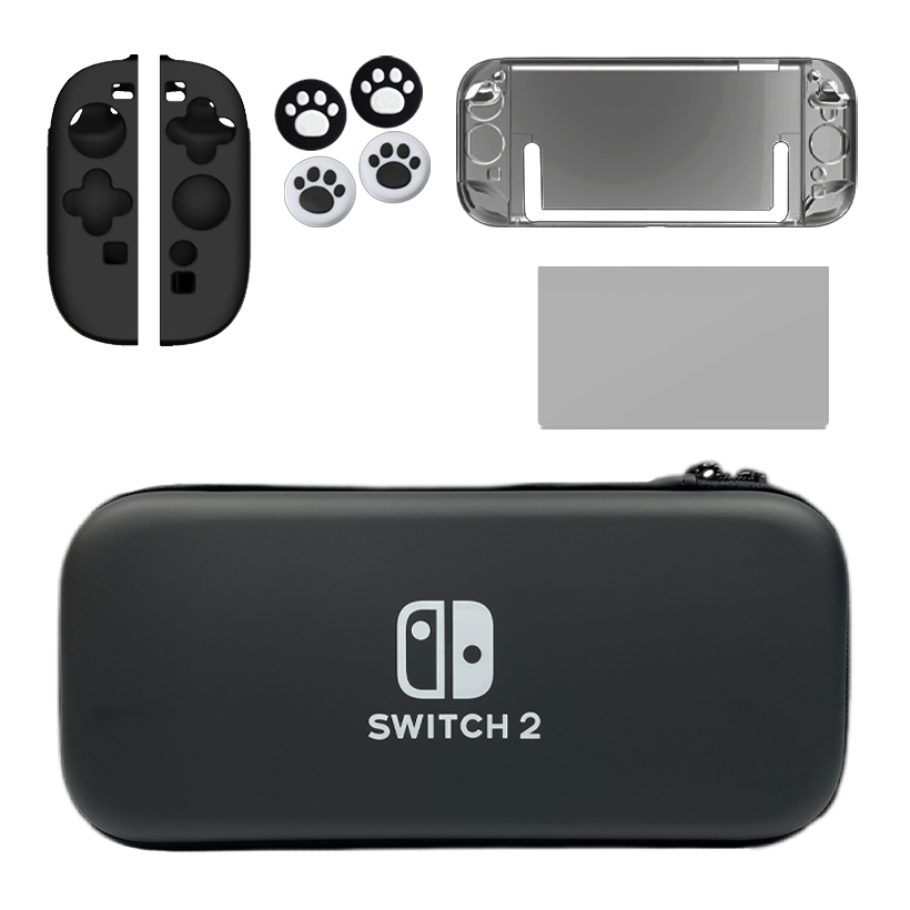 Набор RMC Switch 2 Аксессуары Защитное Стекло + Накладки на Стики + Три Чехла: Твердый, Силиконовый и Для Joy-Con Black Новый - Retromagaz
