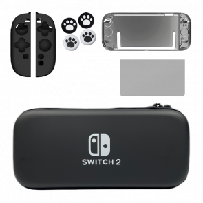 Набор RMC Switch 2 Аксессуары Защитное Стекло + Накладки на Стики + Три Чехла: Твердый, Силиконовый и Для Joy-Con Black Новый - Retromagaz