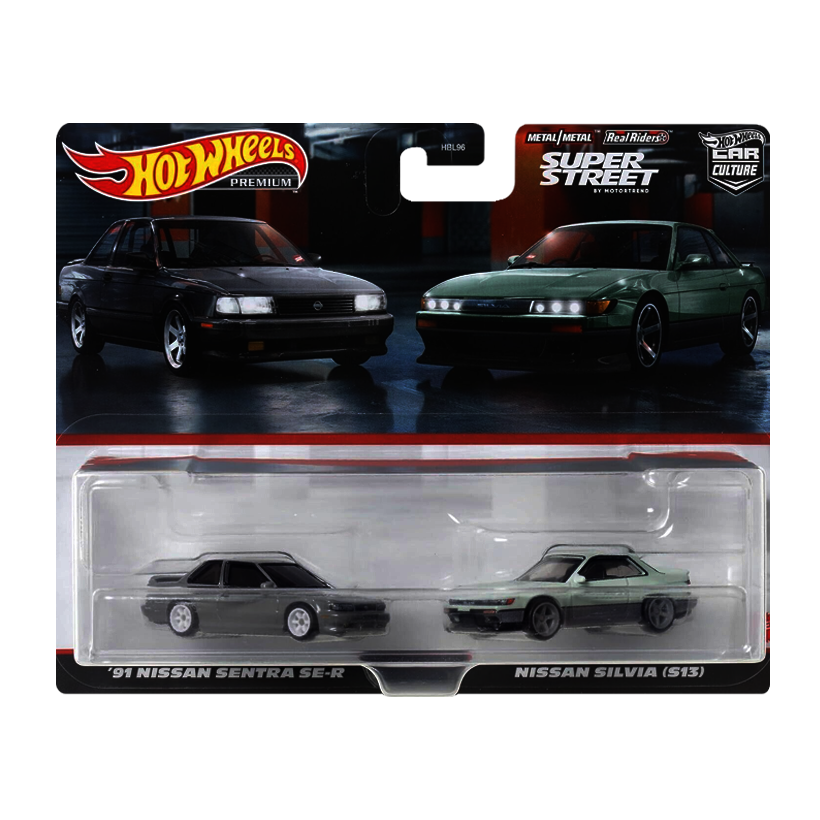 Машинка Premium 2шт Hot Wheels '91 Nissan Sentra SE-R / Silvia (S13) 2-Packs 1:64 HYF04 Silver - Retromagaz