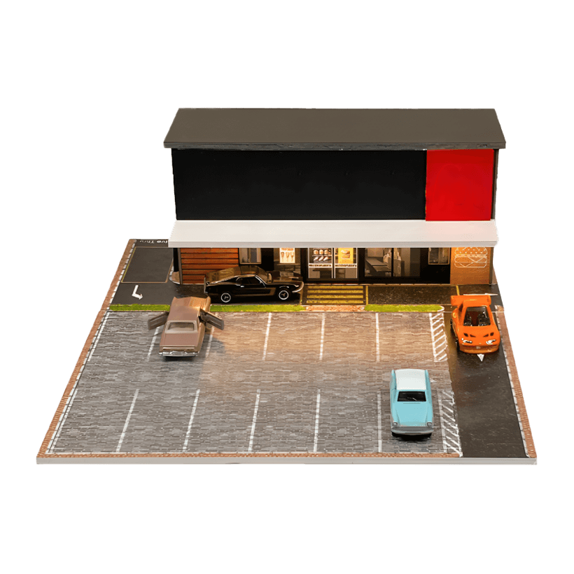 Диорама G-Fans Burger Cafe Бургер Кафе 2 с Подсветкой 1:64 Black - Retromagaz