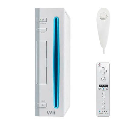 Набір Консоль Nintendo Wii RVL-001 Europe Модифікована 32GB White + 10 Вбудованих Ігор Без Геймпада Б/У  + Контролер Бездротовий RMC Remote Plus Новий + Контролер Дротовий  Nunchuk Новий - Retromagaz