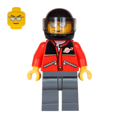 Фігурка Lego People 973pb0298 Red Jacket with Zipper Pockets and Classic Space Logo City twn060 Б/У - Retromagaz