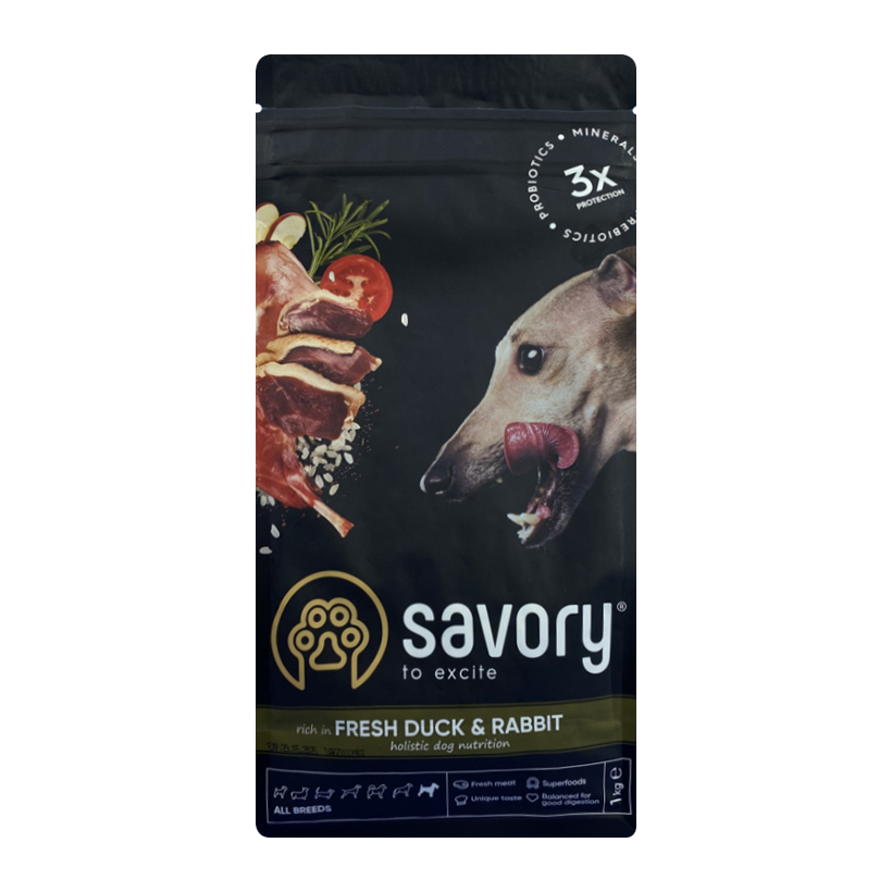 Сухой Корм для Собак Savory Adult All Breeds Кролик и Утка 1kg - Retromagaz