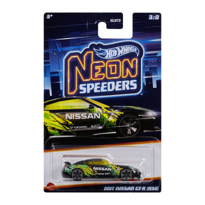 Тематическая Машинка Hot Wheels 2017 Nissan GT-R (R35) Neon Speeders 1:64 HLH72/HLH75 Black - Retromagaz