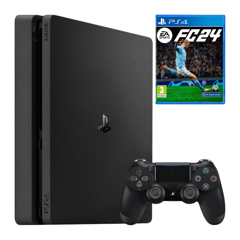 Набор Консоль Sony PlayStation 4 Slim 500GB Black Без Геймпада Б/У  + Игра EA Sports FC 24 Русская Озвучка - Retromagaz