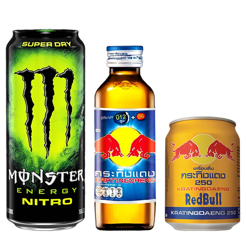 Набор Долгая Ночь (Red Bull Тайский Krating Daeng + Krating Daeng Стеклянная Бутылка + Monster Energy Nitro) - Retromagaz