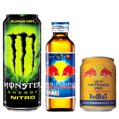 Набор Долгая Ночь (Red Bull Тайский Krating Daeng + Krating Daeng Стеклянная Бутылка + Monster Energy Nitro) - Retromagaz