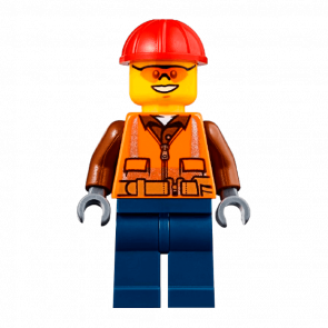 Фигурка Lego 973pb1905 Worker Orange Zipper Safety Stripes City Construction cty0584 Б/У