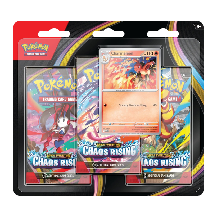 Картки Колекційна Гра Pokemon Mega Evolution Chaos Rising 3 Pack Blister - Retromagaz