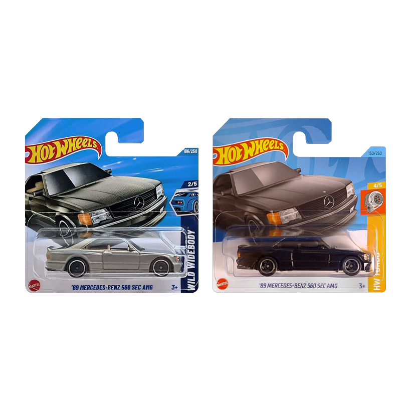 Набір Машинка Базова Hot Wheels '89 Mercedes-Benz 560 SEC AMG Wild Widebody 1:64 JBB11 Grey  + Машинка Базова Black - Retromagaz