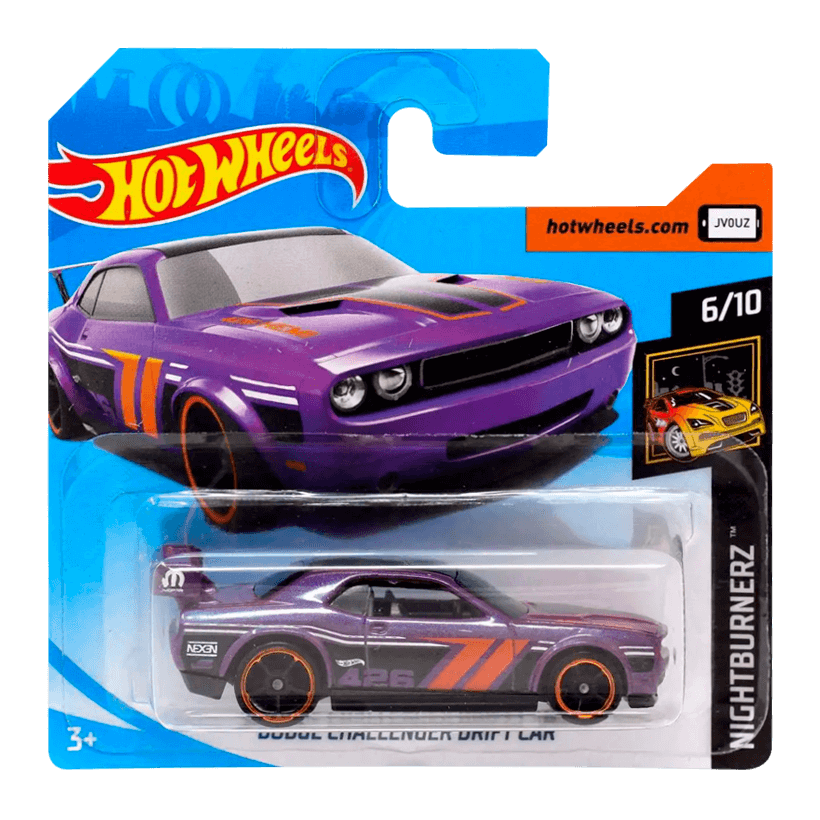 Машинка Базова Hot Wheels Dodge Challenger Drift Car Nightburnerz 1:64 FYD13 Purple - Retromagaz