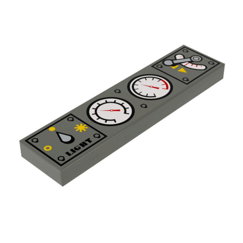 Плитка 10шт Lego Декоративна Light Switch 2 White Gauges and Train Throttle Pattern 1 x 4 2431px17 4215740 6020825 Dark Bluish Grey Б/У - Retromagaz