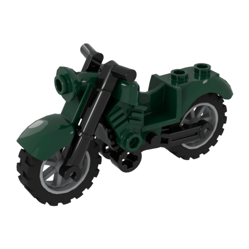 Транспорт Lego Мотоцикл Vintage 85983c01 Black Chassis and Light Bluish Gray Wheels Dark Green Б/У - Retromagaz