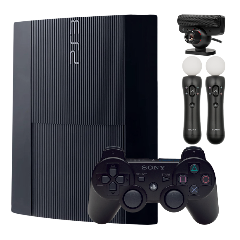 Набор Консоль Sony PlayStation 3 Super Slim 500GB Black Б/У  + Контроллер Move Mini USB 2шт + Геймпад Беспроводной DualShock 3 + Камера Проводной - Retromagaz