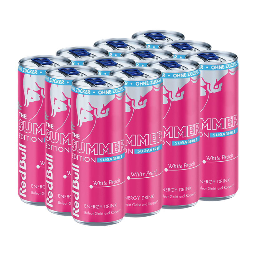 Набір Напій Енергетичний 12шт Red Bull Summer Edition White Peach Sugar Free 250ml - Retromagaz