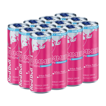 Набор Напиток Энергетический 12шт Red Bull Summer Edition White Peach Sugar Free 250ml - Retromagaz