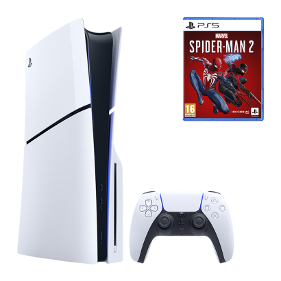 Набір Консоль Sony PlayStation 5 Slim Blu-ray 1TB White Новий  + Гра Marvel’s Spider-Man 2 Російська Озвучка - Retromagaz