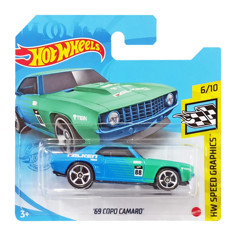 Машинка Базова Hot Wheels '69 Copo Camaro Falken Speed Graphics 1:64 GRY44 Light Blue - Retromagaz
