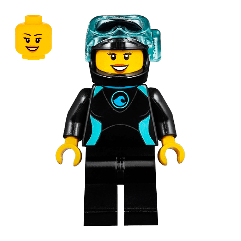 Фігурка Lego Harbor 973pb2627 Female Black Wetsuit with Blue Logo City cty0959 Б/У - Retromagaz