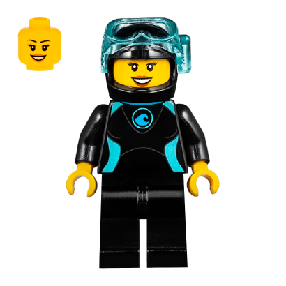 Фигурка Lego 973pb2627 Female Black Wetsuit with Blue Logo City Harbor cty0959 Б/У - Retromagaz