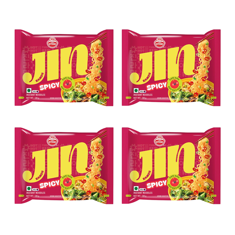 Набор Лапша 4шт Ottogi Jin Рамьон с Овощами и Говядиной Острая 120g - Retromagaz