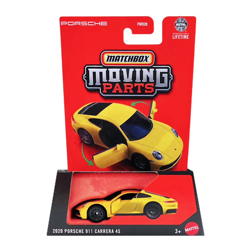 Тематична Машинка Matchbox Porsche Porsche 911 Carrera 4S Moving Parts 1:64 JBW88 Yellow - Retromagaz