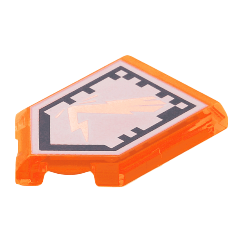 Плитка 4шт Lego Модифікована Декоративна Pentagonal with Nexo Power Shield Pattern Backlash Lightning 2 x 3 22385pb035 6132658 Trans-Neon Orange Б/У - Retromagaz