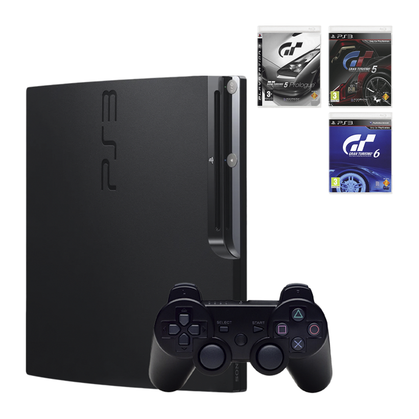 Набор Консоль Sony PlayStation 3 Slim 320GB Black Без Геймпада Б/У  + Игра Gran Turismo 5 Русская Озвучка + Gran Turismo 5 Prologue Английская Версия + Gran Turismo 6 Русская Озвучка - Retromagaz