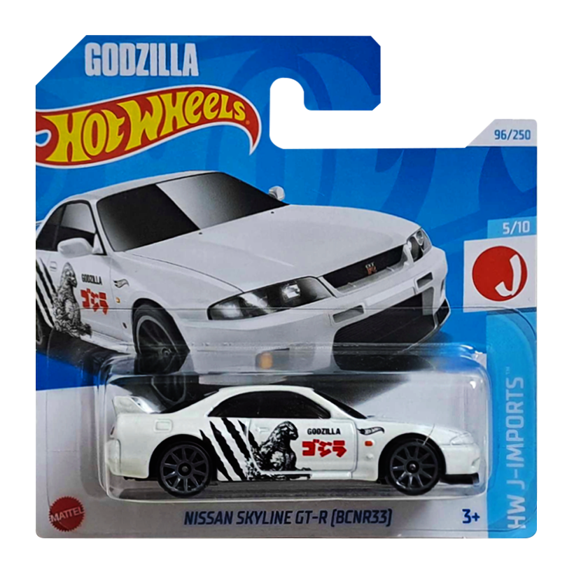 Машинка Базовая Hot Wheels Nissan Skyline GT-R R33 Godzilla J-Imports 1:64 HTC44 White - Retromagaz
