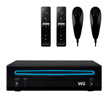Набор Консоль Nintendo Wii Family Edition Europe 512MB Black Без Геймпада Б/У Нормальный + Контроллер RMC Remote Plus Новый 2шт + Nunchuk 2шт - Retromagaz