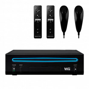 Набор Консоль Nintendo Wii Family Edition Europe 512MB Black Без Геймпада Б/У Нормальный + Контроллер RMC Remote Plus Новый 2шт + Nunchuk 2шт - Retromagaz