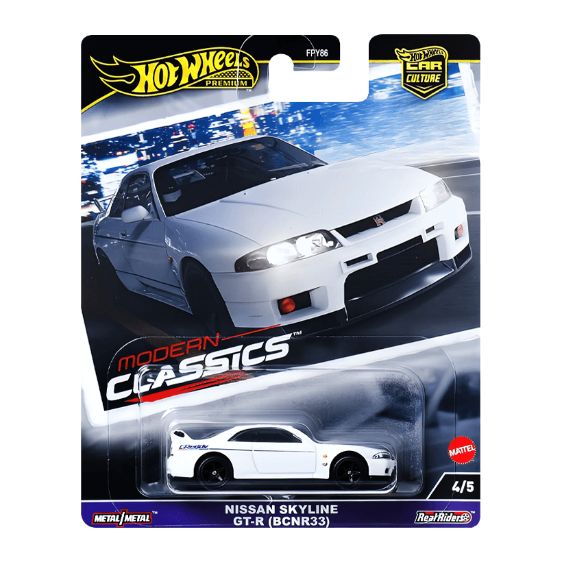 Машинка Premium Hot Wheels Nissan Skyline GT-R (BCNR33) Greddy Modern Classics 1:64 HRV99 White - Retromagaz