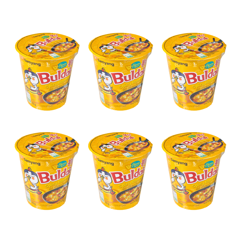 Набор Лапша 6шт Samyang Buldak Hot Cheese (Сырная) в Стаканчике Острая 70g - Retromagaz