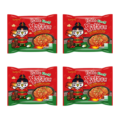 Набір Локшина Samyang 4шт Buldak Kimchi HOT Chicken Flavor Гостра 135g - Retromagaz