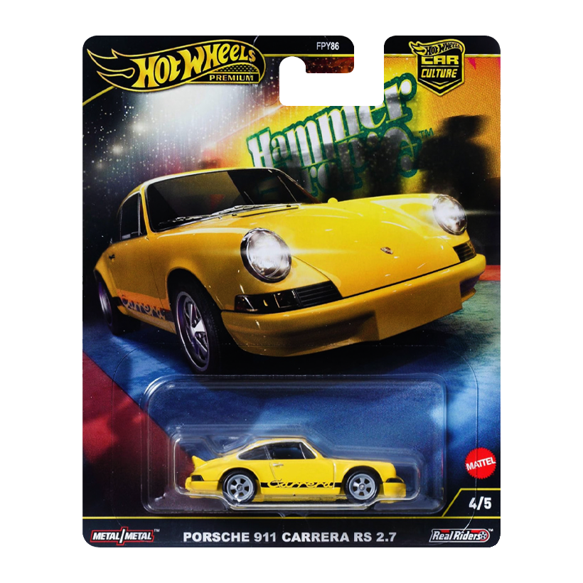 Машинка Premium Hot Wheels Porsche Porsche 911 Carrera RS 2.7 Hammer Drop 1:64 HRW07 Yellow - Retromagaz