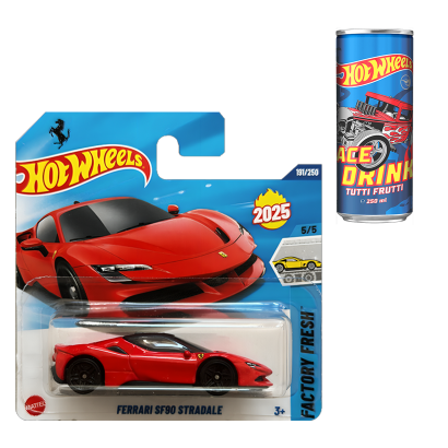 Набор Выпил? За Руль Не Садись! (Машинка Базовая Hot Wheels Ferrari SF90 Stradale Factory Fresh 1:64 HYW34 Red + Напиток Hot Wheels Race Drink) - Retromagaz